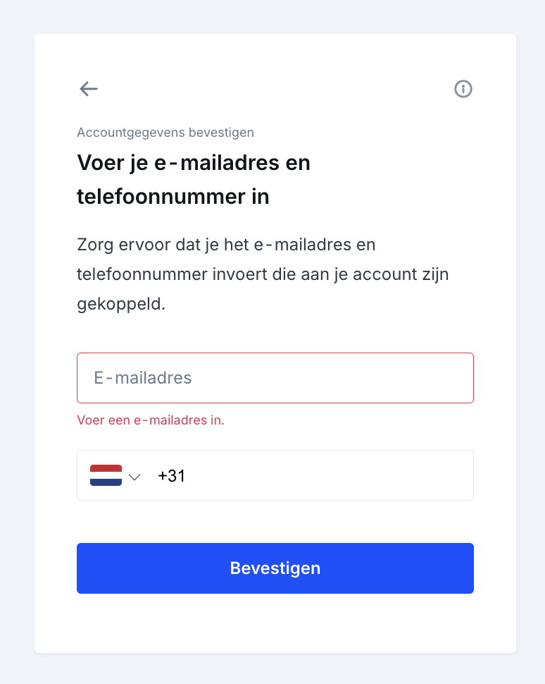 Invoerscherm e-mail en telefoonnummer