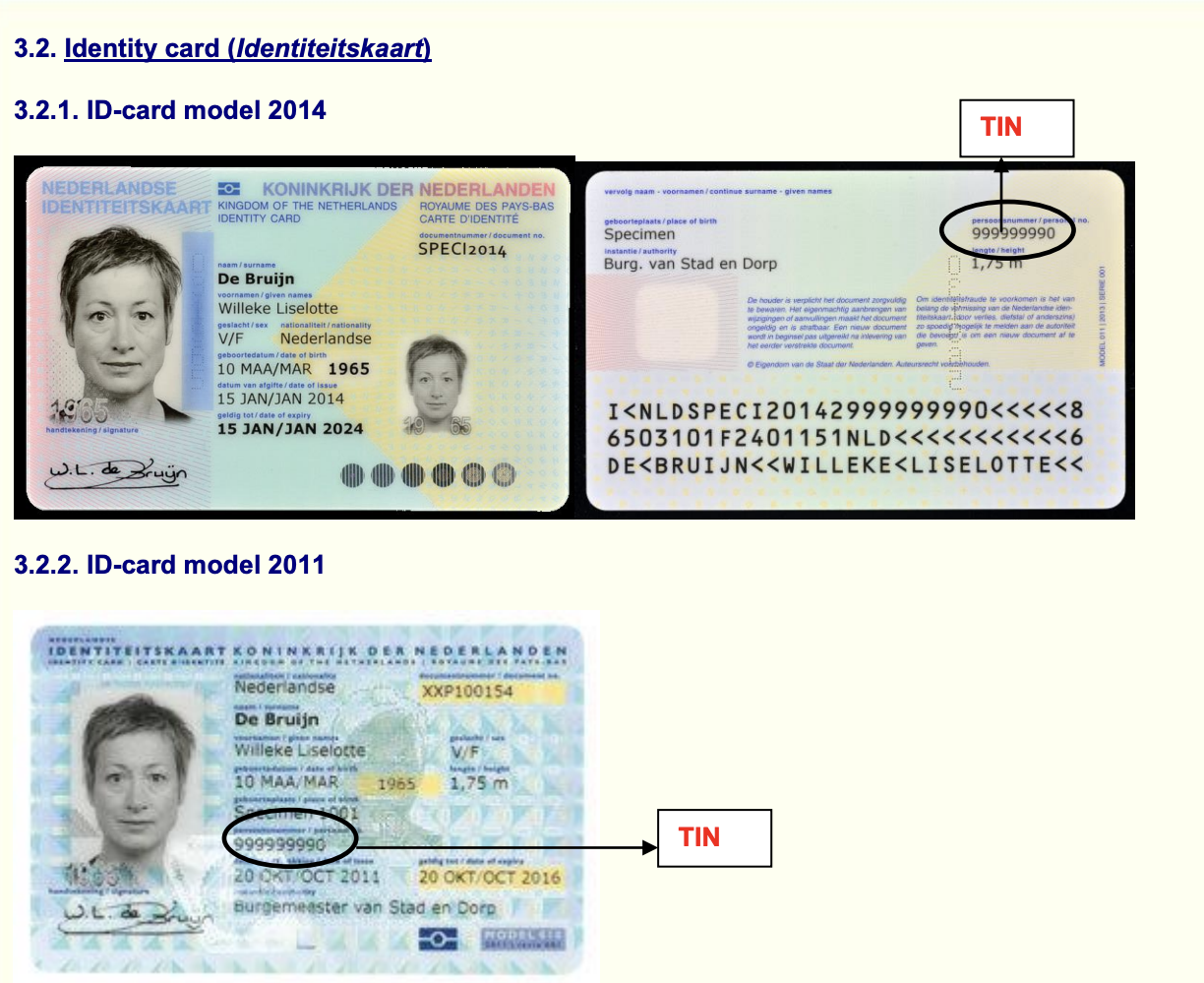 Paesi Bassi – Carta d’identità modelli 2014 e 2011