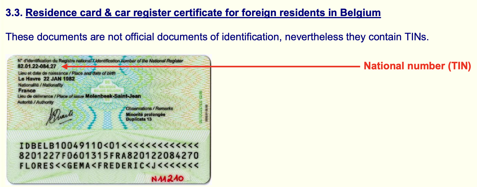 Belgio – Carta di soggiorno e certificato di immatricolazione
