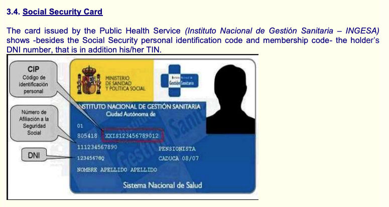 Spagna – Tessera di previdenza sociale