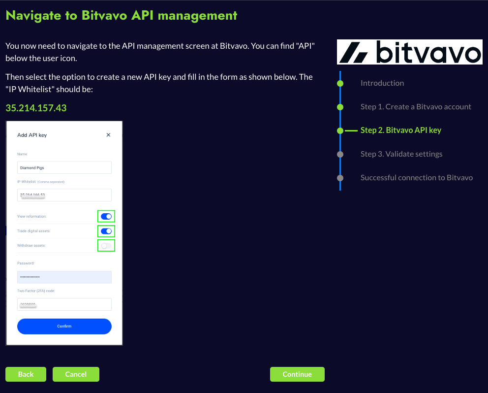 How do I connect my Bitvavo account to Diamond Pigs? – Bitvavo Help Center